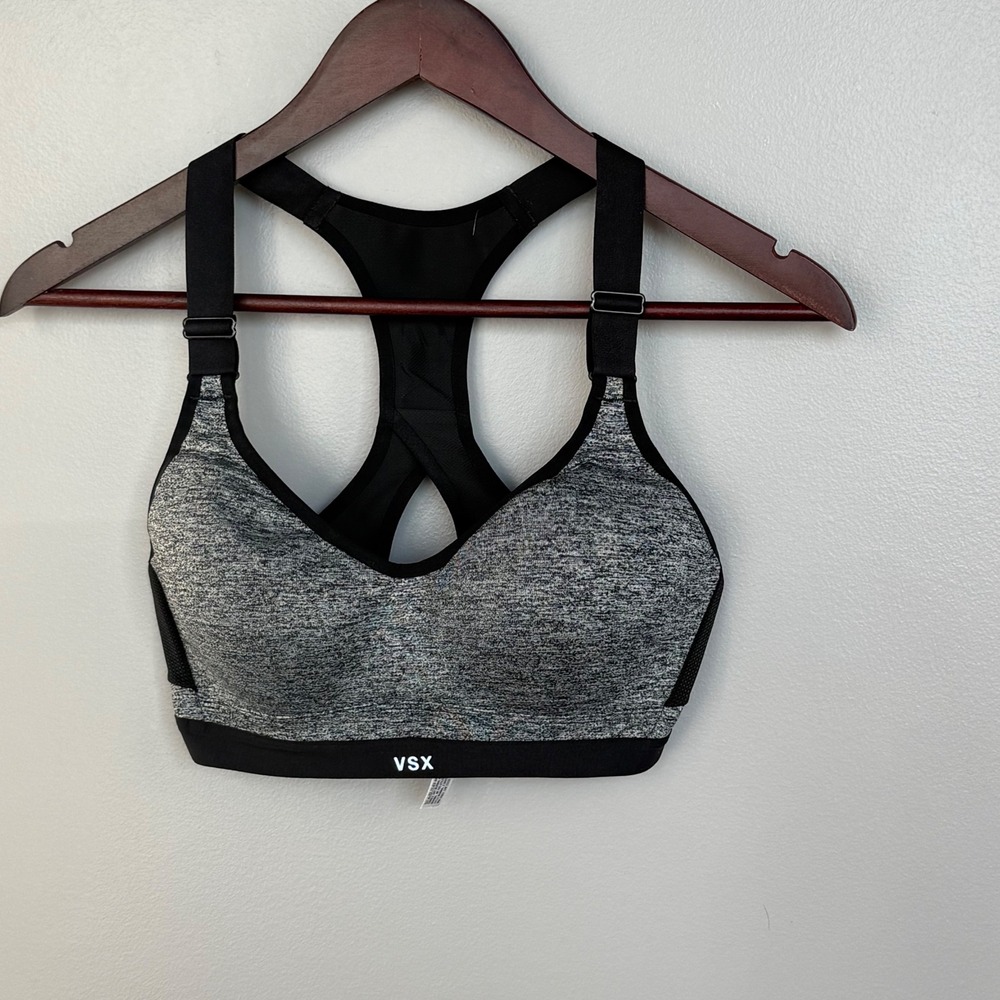 Victoria's Secret VSX Sport Bra 32D Grey Heather Racerback High Impact Workout - Picture 4 of 15